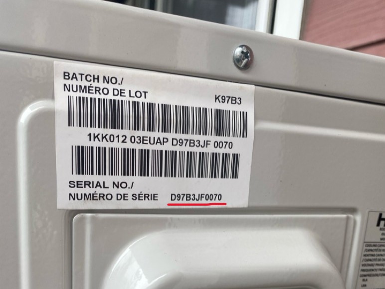 Serial number on the unit label