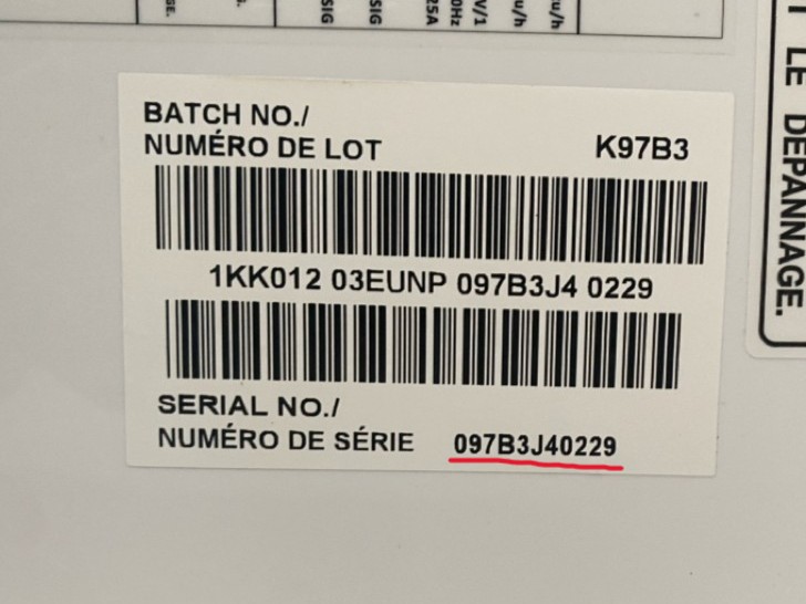 Serial number on the unit label